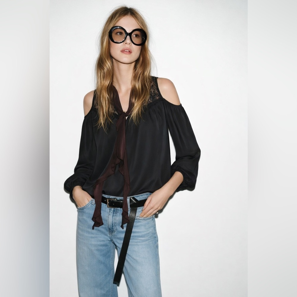 Decree Black Cold Shoulder Blouse